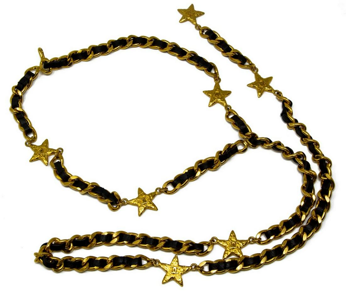 VINTAGE CHANEL GOLD-TONE STAR CHAIN LEATHER BELT (1 of 3)