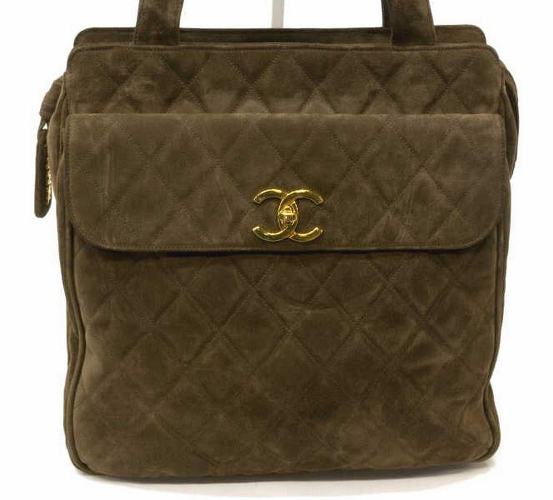 CHANEL QUILTED BROWN SUEDE SHOULDER BAG (1 of 7)