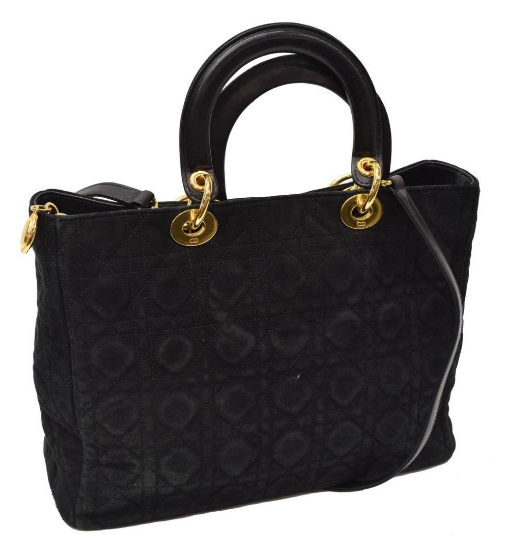 CHRISTIAN DIOR 'LADY DIOR' BLACK SUEDE HANDBAG (1 of 4)
