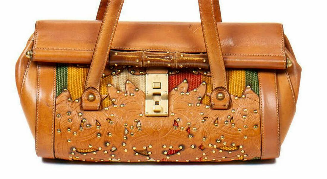 GUCCI 'BAMBOO BULLET' STUDDED LEATHER HANDBAG (1 of 7)