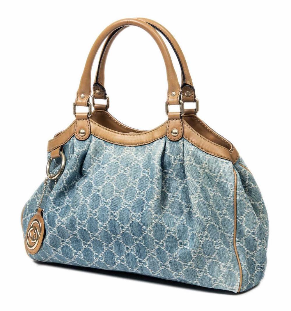 GUCCI 'SUKEY' BLUE MONOGRAM DENIM HANDBAG (1 of 7)