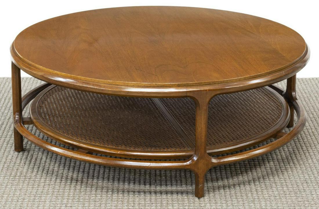 LARGE MID-CENTURY CANED & WALNUT COFFEE TABLE (1 of 3)