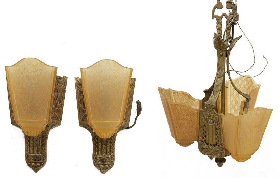 (3) AMERICAN ART DECO MOE BRIDGES LIGHT FIXTURES (1 of 5)