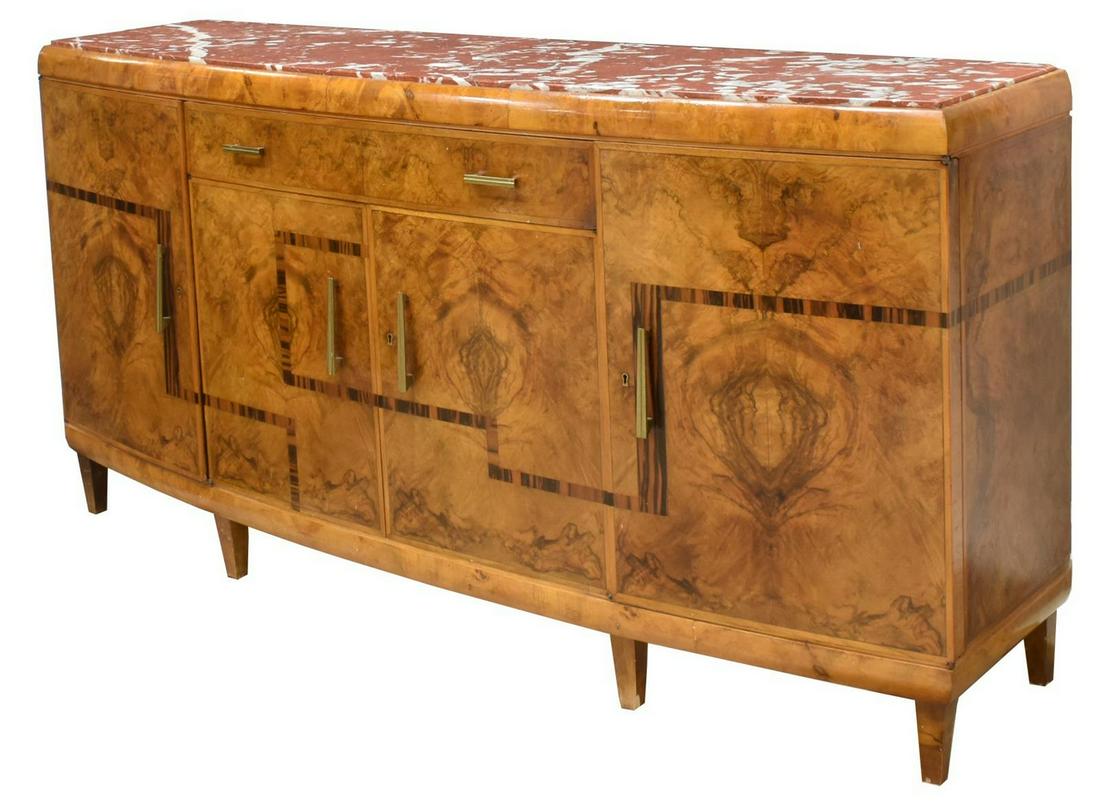 ITALIAN ART DECO MARBLE-TOP BURLWOOD SIDEBOARD (1 of 6)