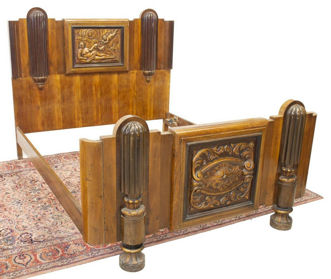 ITALIAN ART DECO CARVED VENUS & CUPID BED (1 of 2)