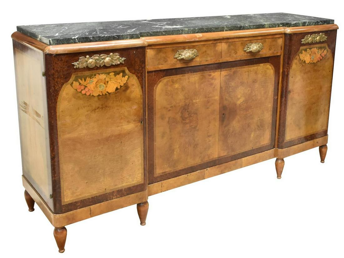 FRENCH ART DECO MARBLE-TOP BURLWOOD SIDEBOARD (1 of 6)