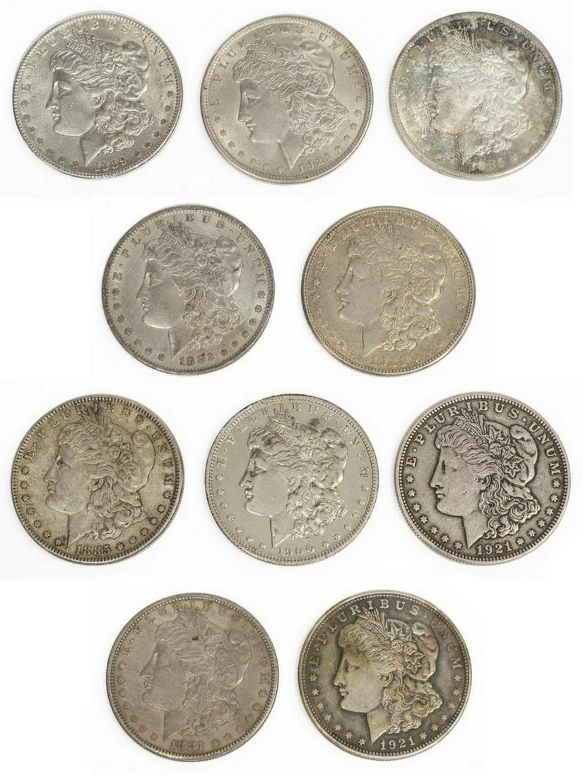 (10) U.S. MORGAN SILVER DOLLARS, MOST EF, AU (1 of 9)