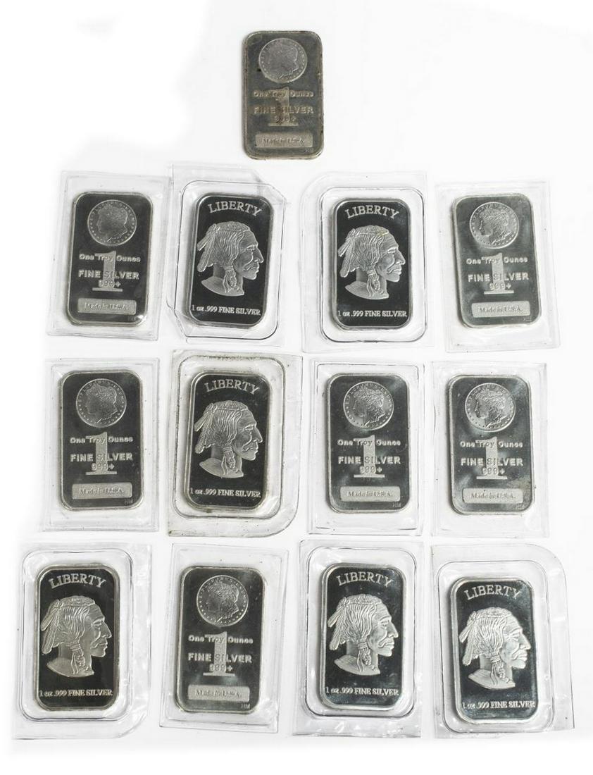 (13) SILVER BULLION ONE TROY OUNCE BARS (1 of 2)