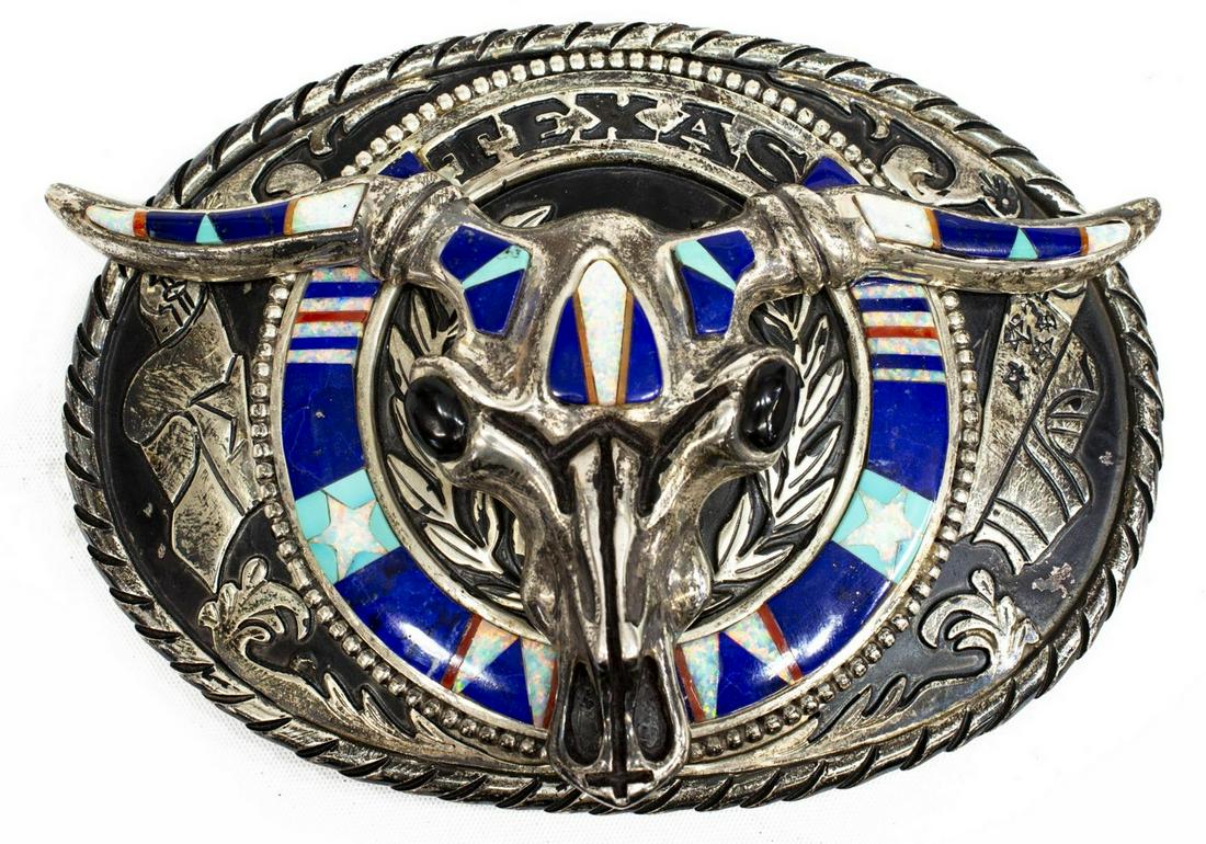 RAY BEGAY STERLING TEXAS LONGHORN BELT BUCKLE (1 of 3)