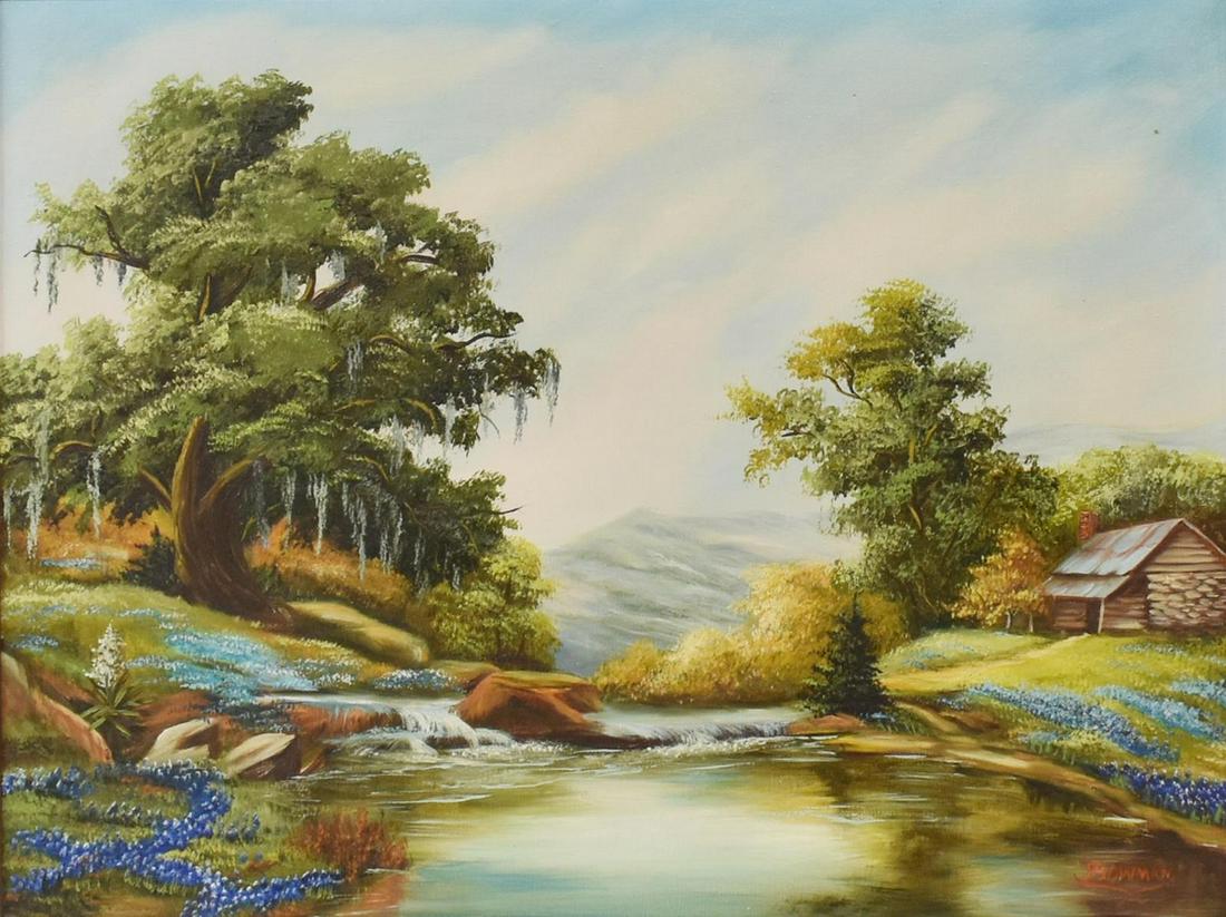 BLUEBONNET LANDSCAPE PAINTING, SIGNED R. BOWMAN (1 of 4)