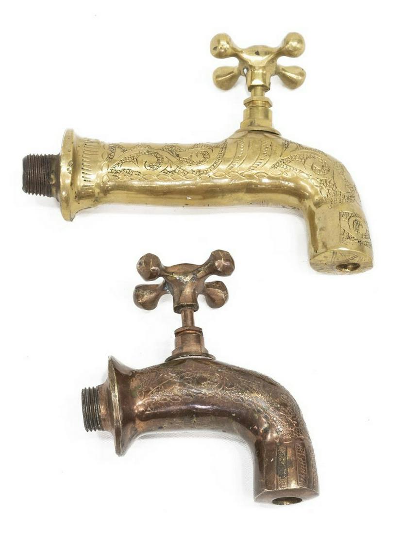 (2) ENGRAVED BRASS & COPPER WATER SPIGOTS (1 of 4)