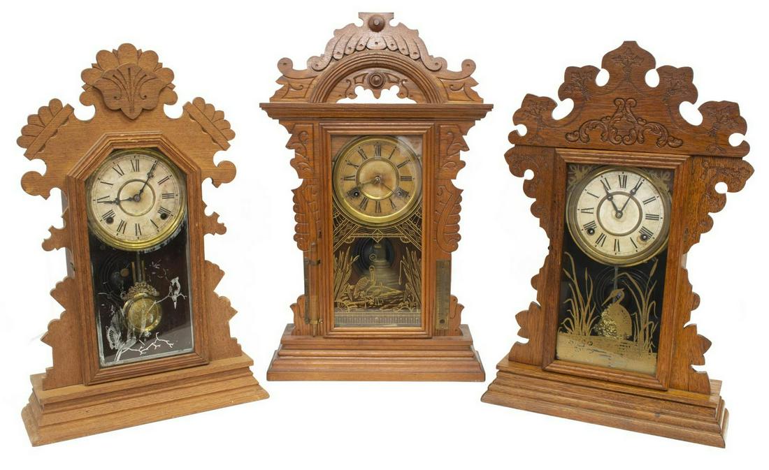 (3) AMERICAN OAK CASED KITCHEN SHELF CLOCKS (1 of 3)