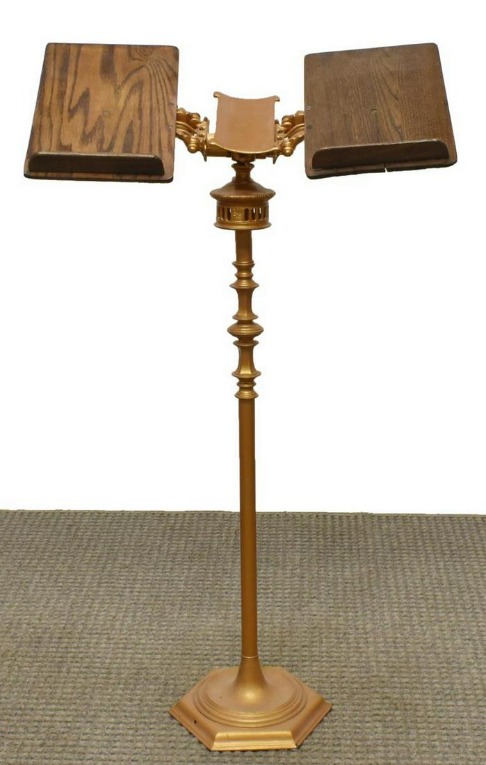 VICTORIAN OAK & CAST IRON MUSIC STAND (1 of 2)