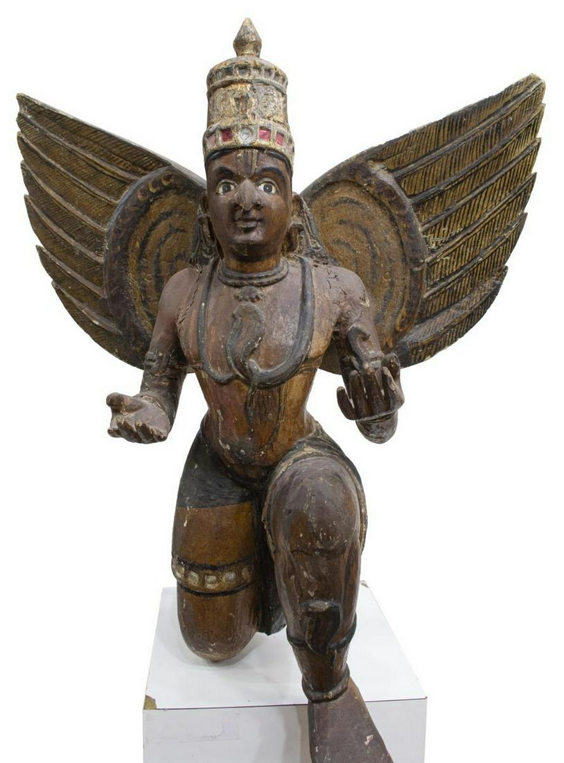 CARVED POLYCHROME WOOD FIGURE, GARUDA, ON STAND (1 of 4)