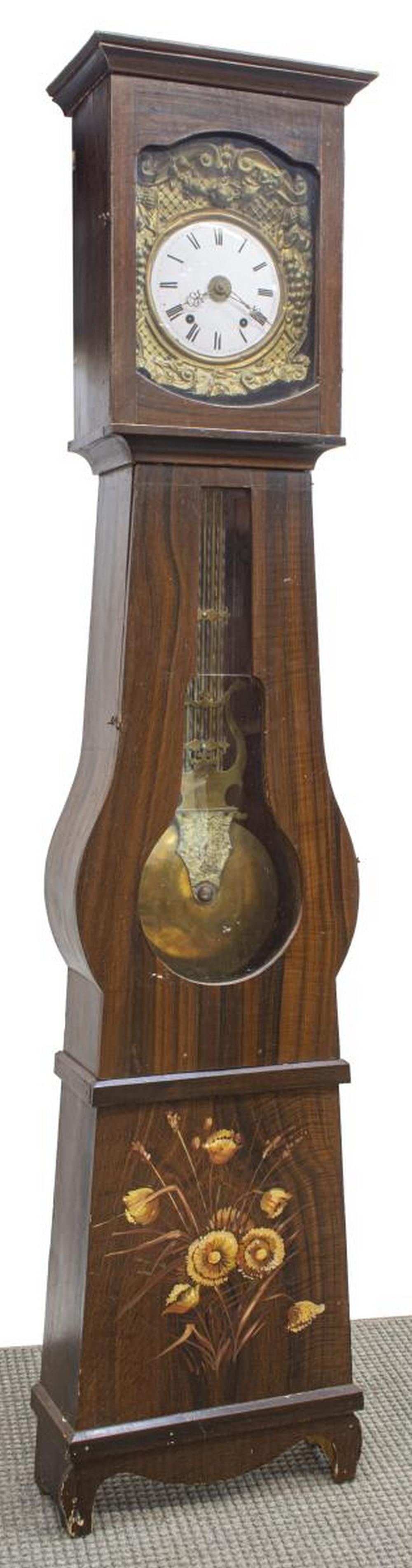 FRENCH PROVINCIAL MORBIER PINE LONG CASE CLOCK (1 of 4)