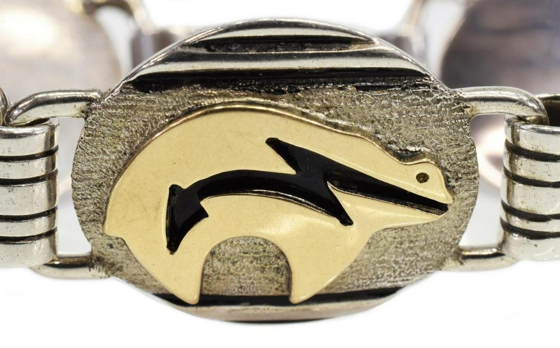LEONARD PLATERO NAVAJO STERLING & 14K BRACELET (1 of 5)
