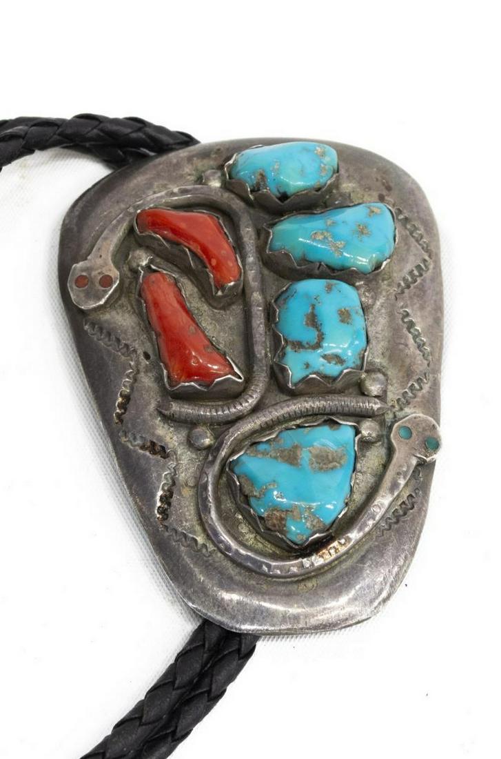 EFFIE CALAVAZA (ZUNI B.1928) SILVER SNAKE BOLO TIE (1 of 3)