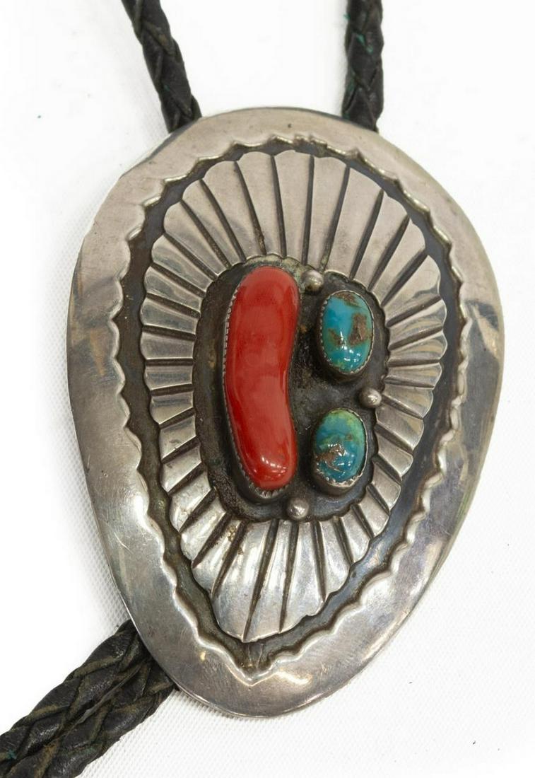 MARY B. SMITH NAVAJO SILVER & RED CORAL BOLO TIE (1 of 4)