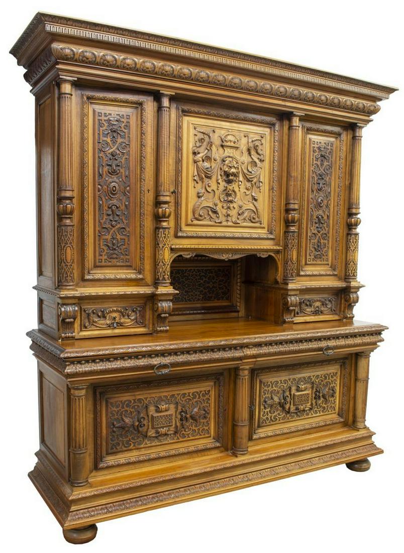 FRENCH GOUMAIN FRERES CARVED WALNUT SIDEBOARD (1 of 5)