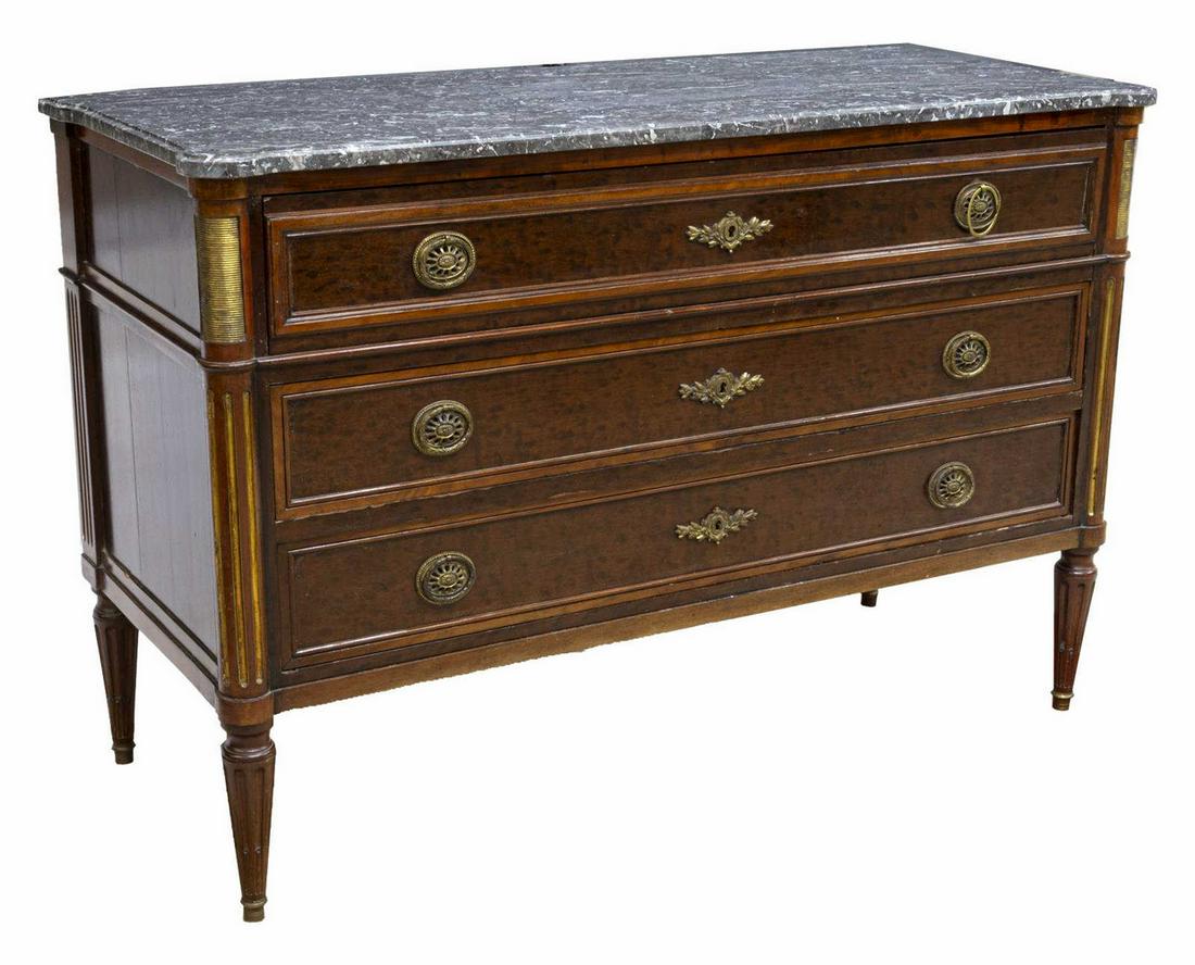 FRENCH LOUIS XVI STYLE MARBLE-TOP BUREAU COMMODE (1 of 6)
