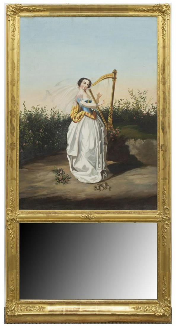 FRENCH GILT & PAINTED TRUMEAU MIRROR (1 of 4)