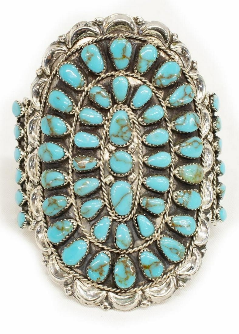 NATIVE AMERICAN STERLING TURQUOISE CLUSTER CUFF (1 of 5)