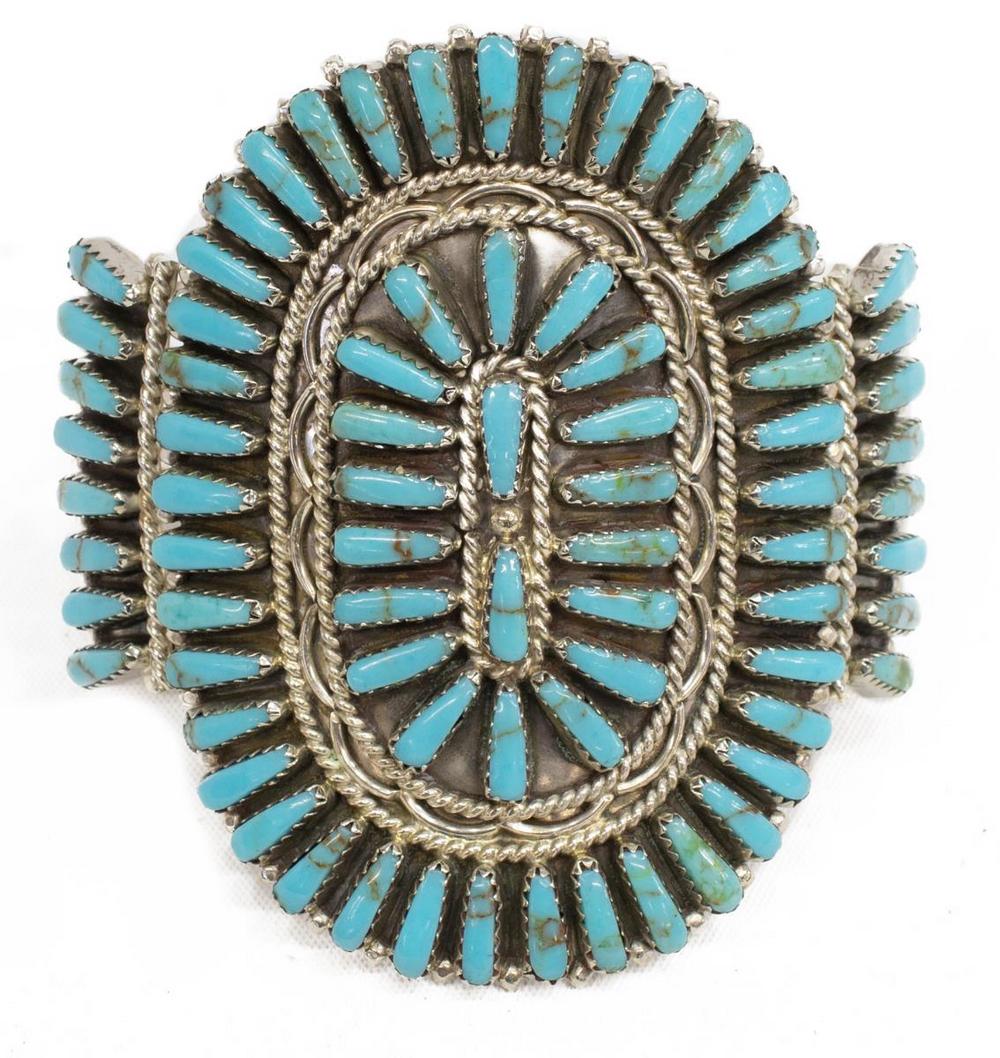 MARTIN BYJOE NAVAJO TURQUOISE CLUSTER SILVER CUFF (1 of 5)
