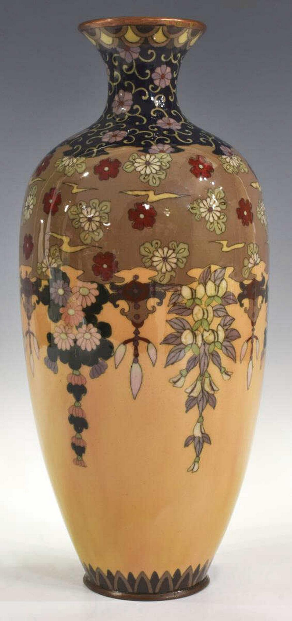 JAPANESE CLOISONNE ENAMEL FLORAL VASE (1 of 3)