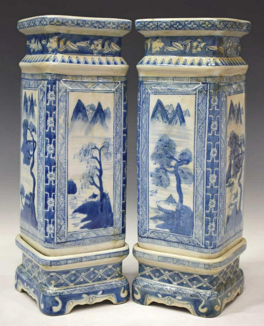 (2) CHINESE BLUE & WHITE PORCELAIN SQUARE VASES (1 of 3)