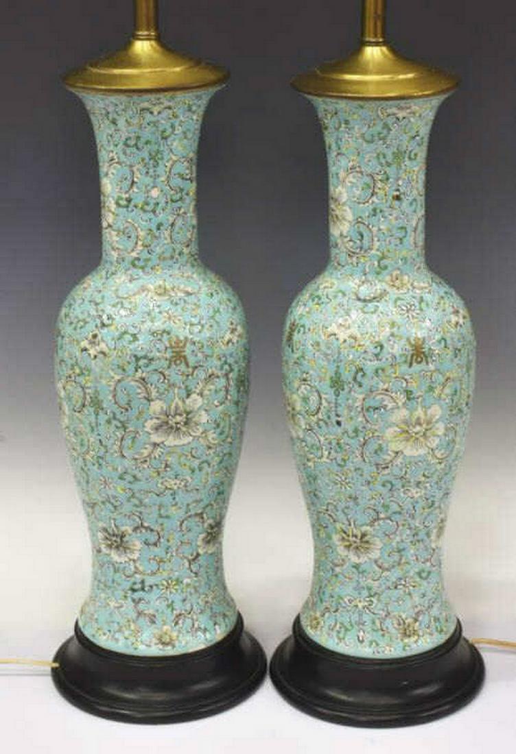 (2) CHINESE ENAMLED PORCELAIN VASE TABLE LAMPS (1 of 3)