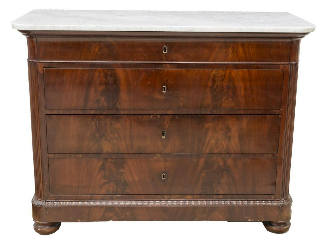 FRENCH LOUIS PHILIPPE MARBLE-TOP MAHOGANY COMMODE (1 of 5)