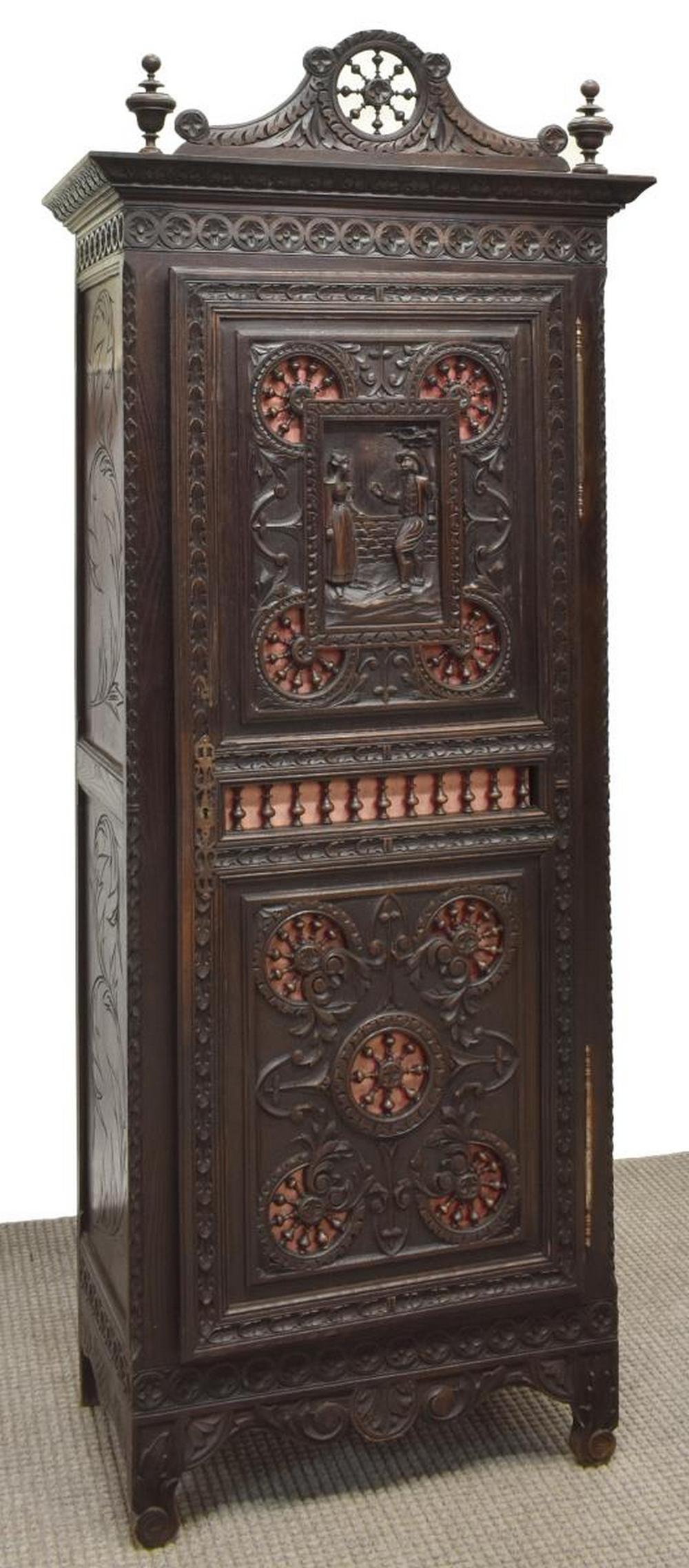 FRENCH BRETON CARVED OAK SINGLE-DOOR ARMOIRE (1 of 5)
