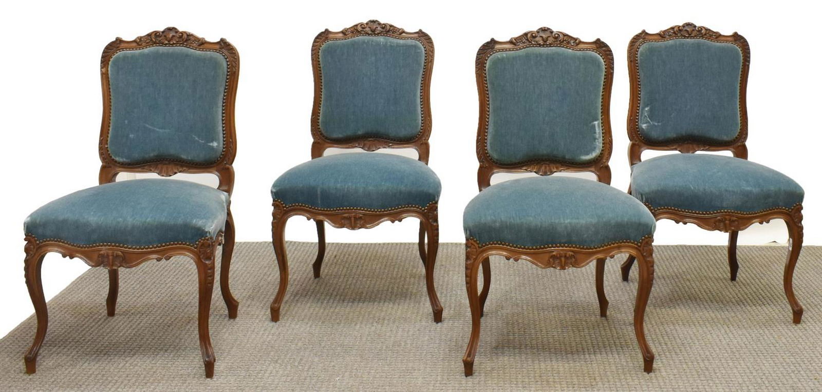 (4) LOUIS XV STYLE WALNUT & MOHAIR SIDE CHAIRS (1 of 2)