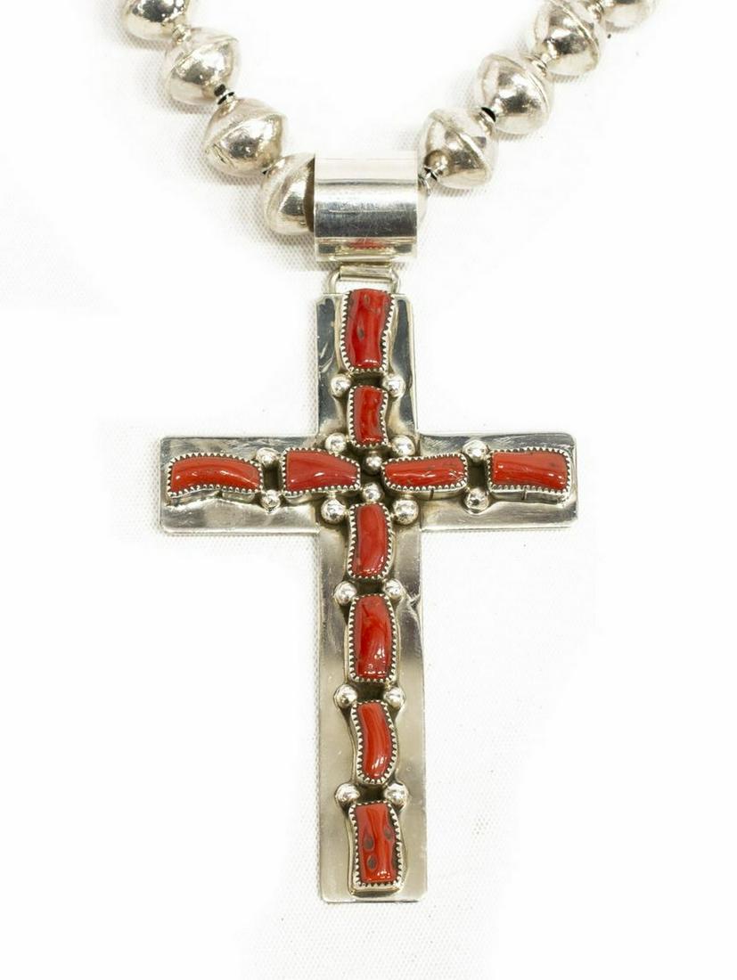 KENNETH JONES NAVAJO RED CORAL CROSS NECKLACE (1 of 5)