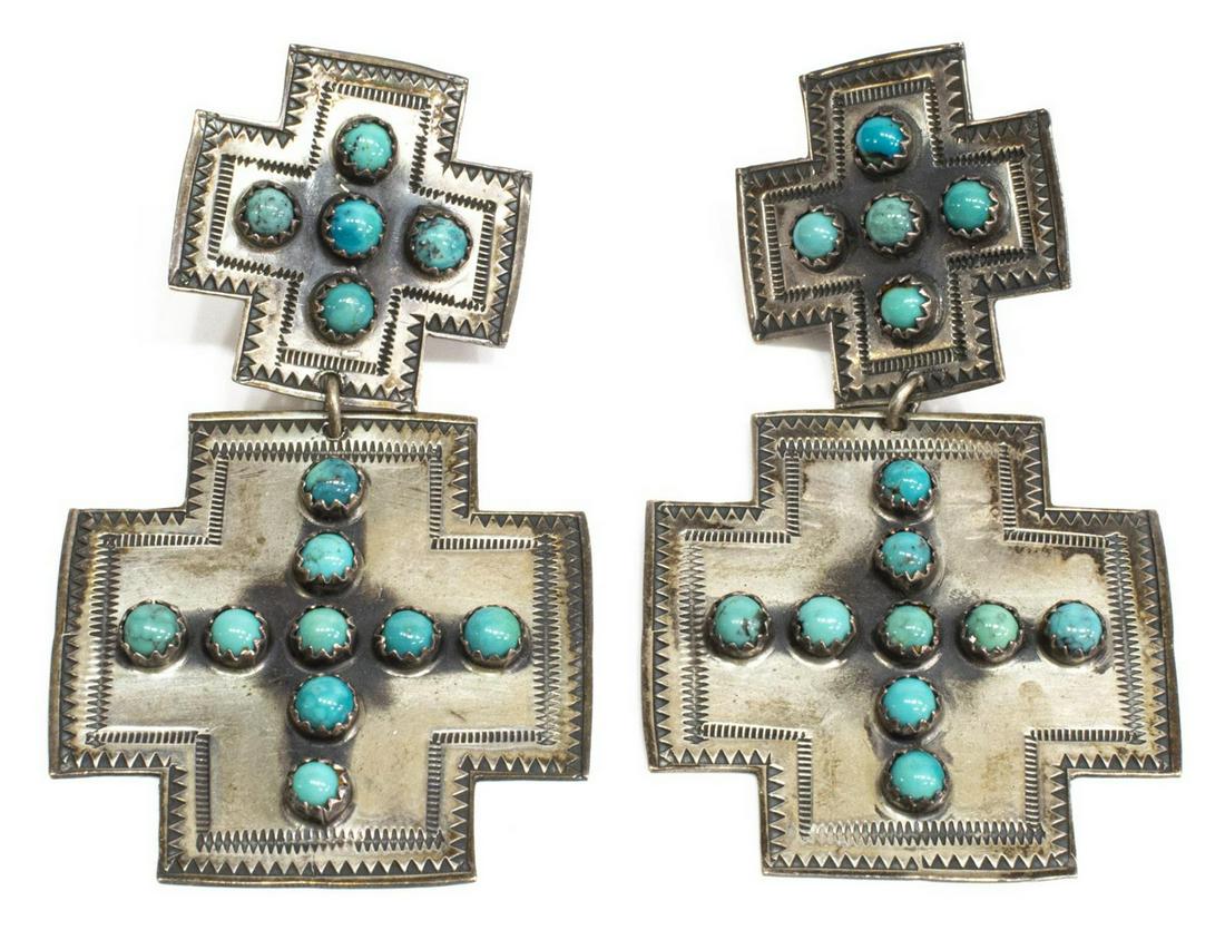DAVID REEVES NAVAJO SILVER & TURQUOISE EARRINGS (1 of 3)
