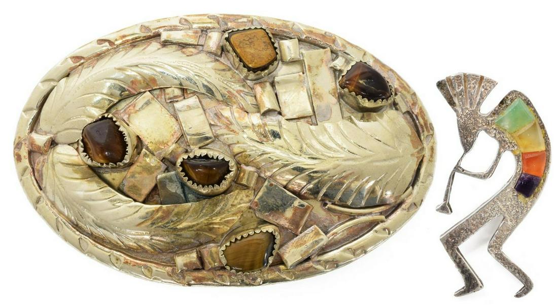 (2) STERLING BELT BUCKLE & KOKOPELLI PENDANT PIN (1 of 5)