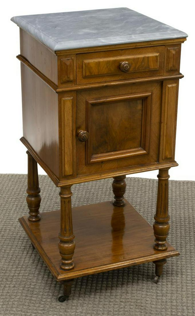 FRENCH MARBLE-TOP WALNUT BEDSIDE CABINET (1 of 5)