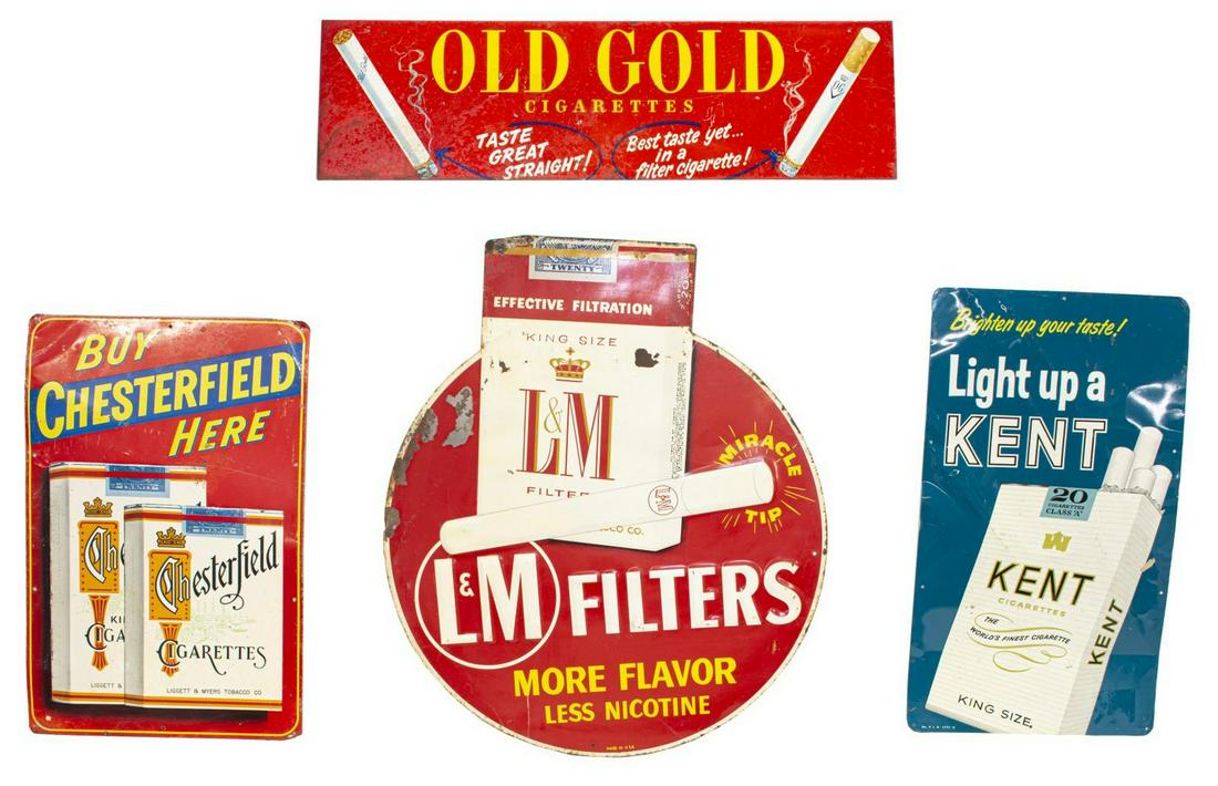 (4) VINTAGE METAL CIGARETTE ADVERTISEMENT SIGNS (1 of 2)
