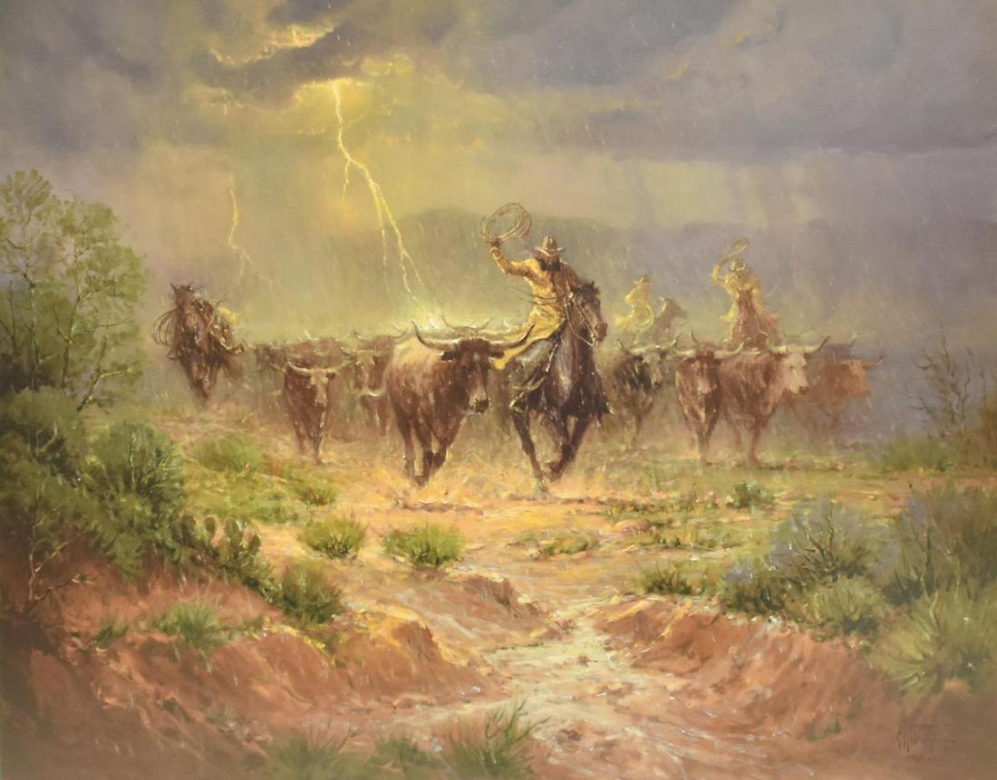 SIGNED G. HARVEY PRINT COWBOYS IN THUNDERSTORM (1 of 4)