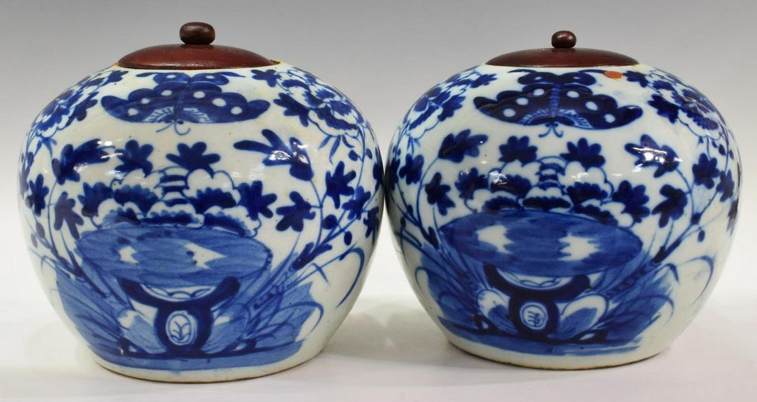 (2) CHINESE B & W PORCELAIN BUTTERFLY MELON JARS (1 of 4)