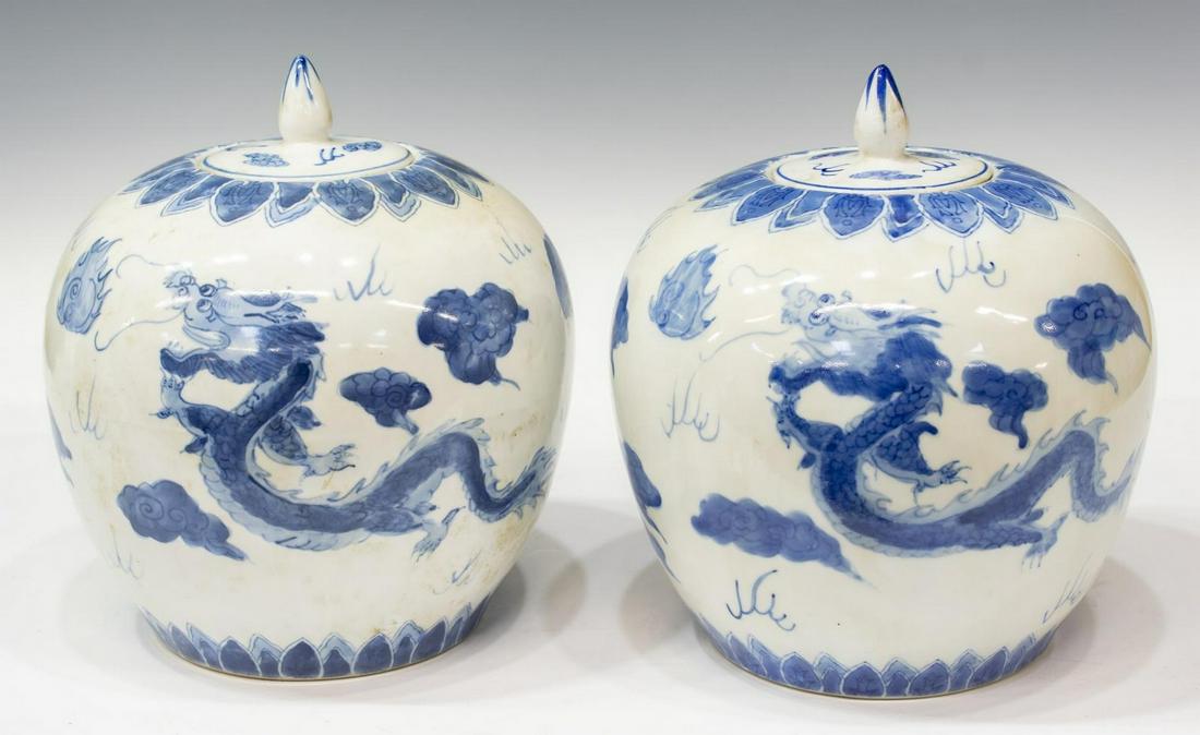 (2) CHINESE BLUE & WHITE PORCELAIN DRAGON JARS (1 of 3)
