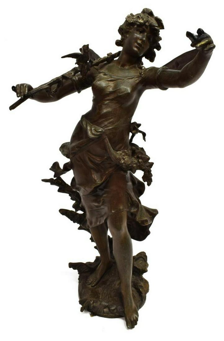 PATINATED METAL NYMPH SCULPTURE AFTER LOUIS MOREAU (1 of 4)