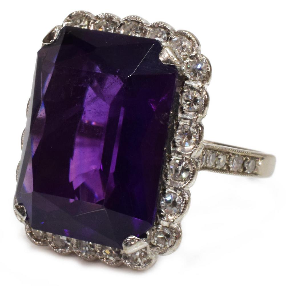 18KT WHITE GOLD 12.50CT AMETHYST & DIAMOND RING (1 of 5)