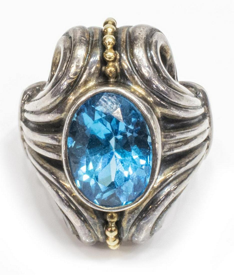 ESTATE STERLING SILVER, GOLD & BLUE TOPAZ RING (1 of 6)