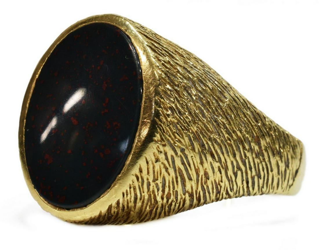 ESTATE GENTS 14KT YELLOW GOLD & BLOODSTONE RING (1 of 4)