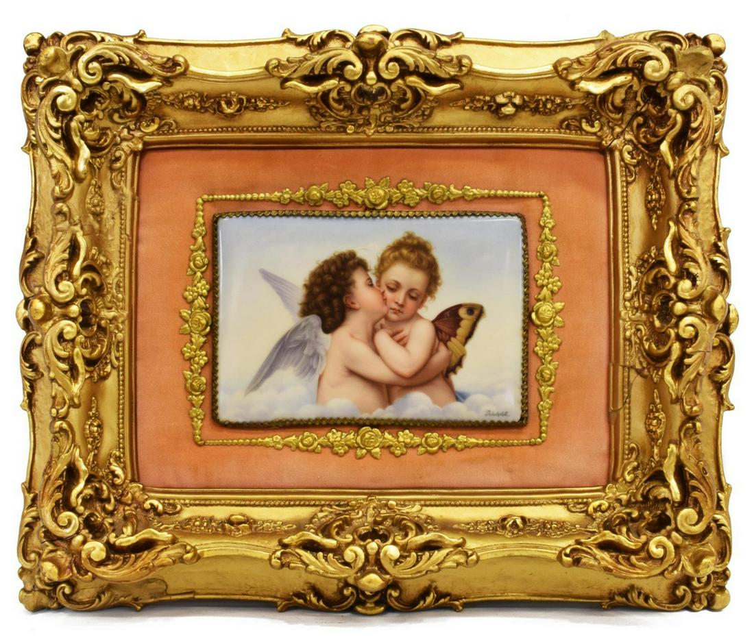 PSYCHE & CUPID PORCELAIN PLAQUE SIGNED PROSCHOLETT (1 of 5)
