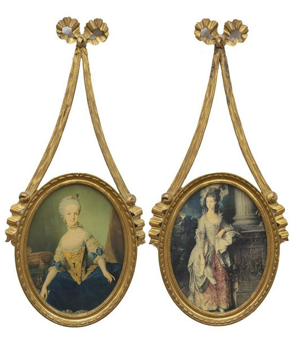 (2) ROCOCO STYLE GILTWOOD FRAMED OVAL PRINTS (1 of 2)