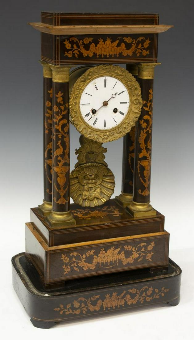 FRENCH NAPOLEON III PERIOD MARQUETRY PORTICO CLOCK (1 of 3)