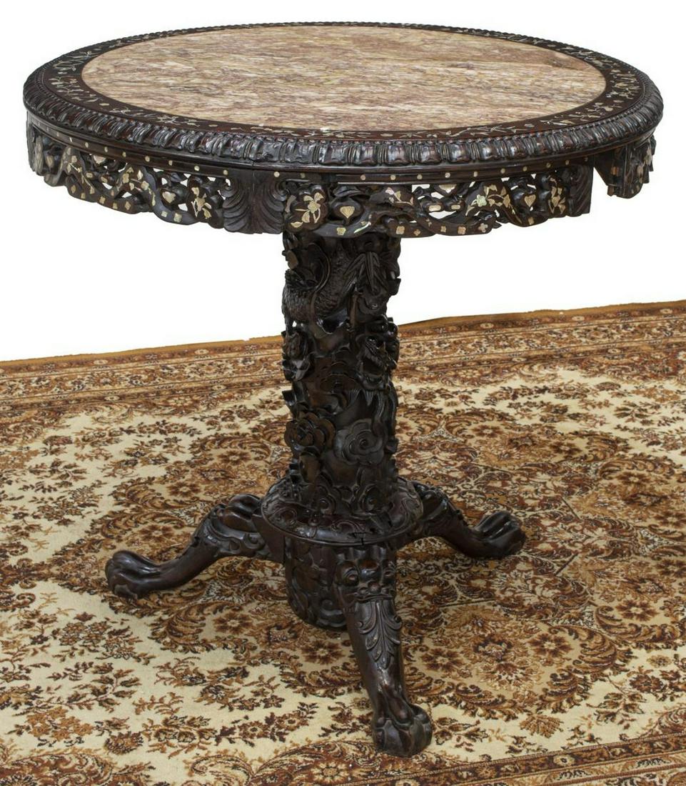 CHINESE MOP INLAY CARVED DRAGON PEDESTAL TABLE (1 of 3)