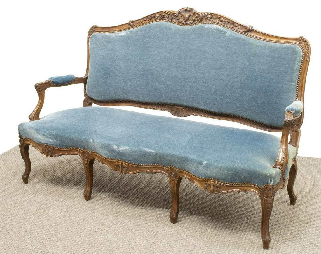 LOUIS XV STYLE CARVED WALNUT & MOHAIR SALON SOFA (1 of 3)